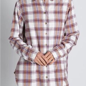 JACHS Girlfriend Plaid Button Down Shirt - White, Purple, Tan
